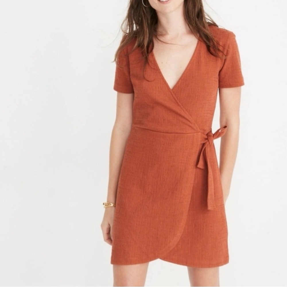Madewell Women's Wrap Short-Sleeve Dress in Rust